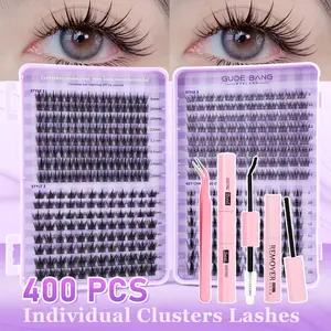 400PCS eyelash extension set, Eyelash Extension Kit, DIY Cluster Lash, with glue, tweezers, and adhesive remover, CC roll style, natural+thick style, 8-16mm mixed large capacity, suitable for self grafting at home, beginner friendly