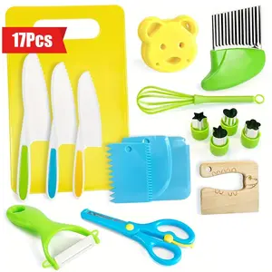 Kitchen Tool Set, 17pcs/set Including Knife, Cutting Board, Sandwich Cutter, Peeler, Durable Multifunctional Cooking Set, Cooking Utensils for Kids Play Kitchen Accessories, Kitchen Pretend Play Set