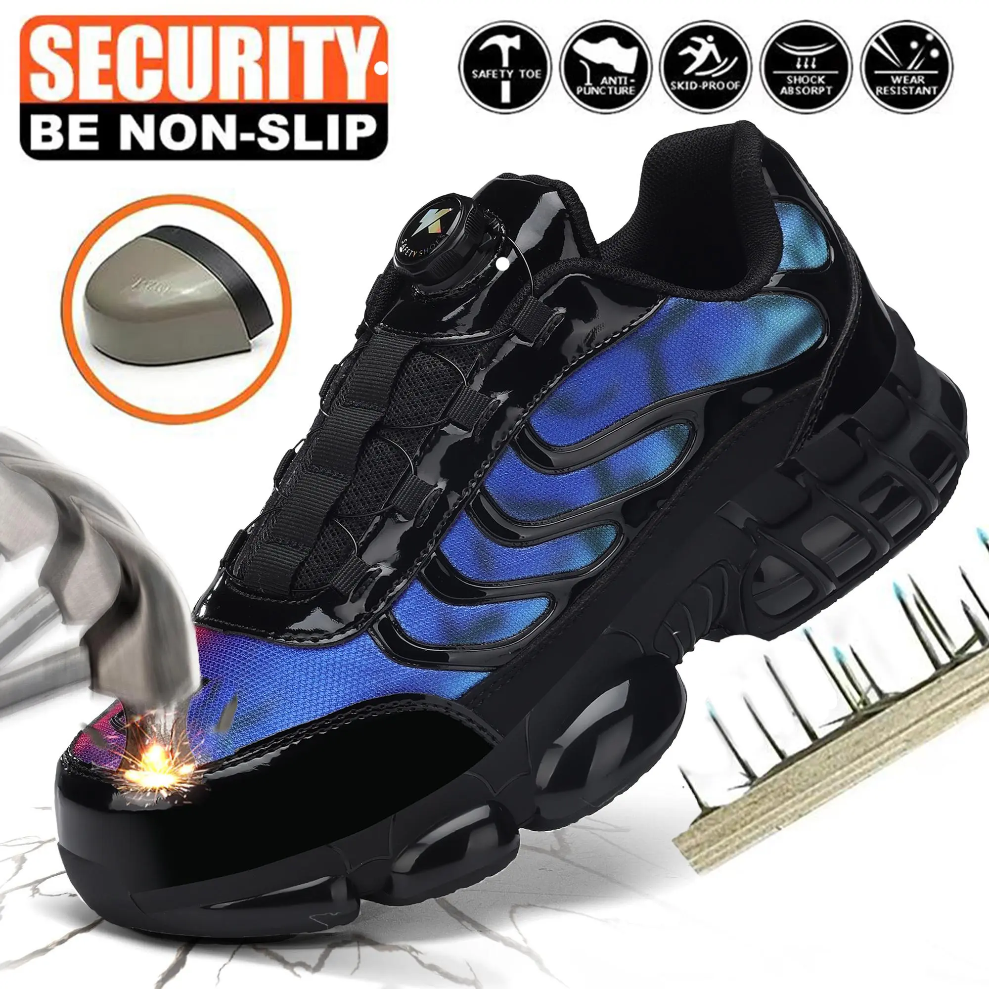 Men's Steel Toe Trainers - Indestructible Work Safety Shoes with Breathable Mesh Upper, Non-Slip, Lightweight, Puncture-Proof for Heavy-Duty Worker Use, Comfortable Walking Shoes