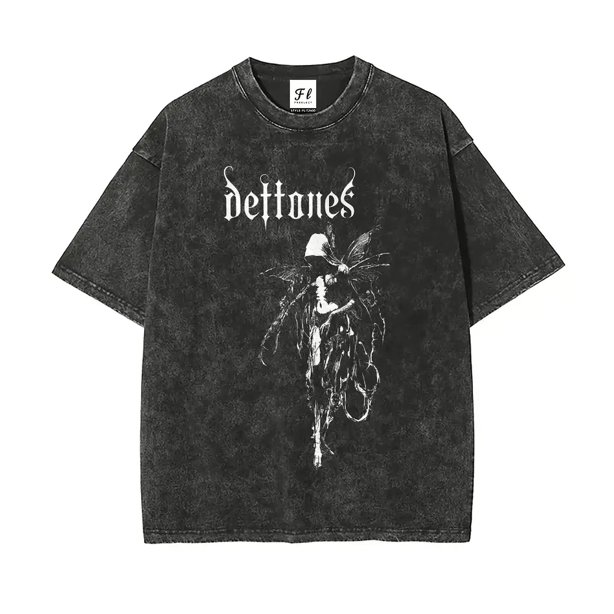 Mens Deftones Band Graphic Tee, Vintage Acid Wash Black Oversized T-Shirt, Heavyweight Premium Cotton Streetwear, Hip Hop Casual Top, Retro Rock Metal Music Clothes, Trendy Harajuku Y2K Gothic Grunge Fairy Short Sleeve Tshirt for Men Menswear Soft