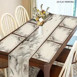 1 piece/5 piece set of floral pearl patterned dining table cloth placemat set, Kitchen Decorative Placemat, perfect for kitchen and dining table decoration, holiday family gatherings, indoor and outdoor use, daily table decoration
