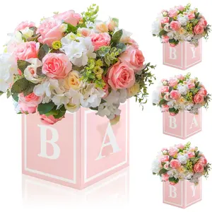 4 count  Shower Flower Boxes Table Centerpieces Decoration   Block Floral Holder Centerpiece  in Bloom  Birthday Party Decors Table Display Its A Girl Its A Boy