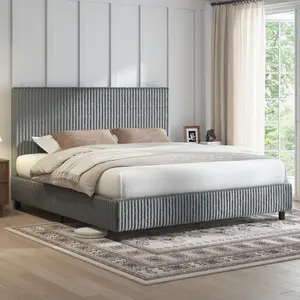 [DealsForYouDays][Summerwins] AMERLIFE Upholstered Bed Frame, Corduroy Platform Bed with 3.5" Thick Gap-Free Headboard, Fully Padded, Metal Frame with Strong Slats, No Box Spring Needed