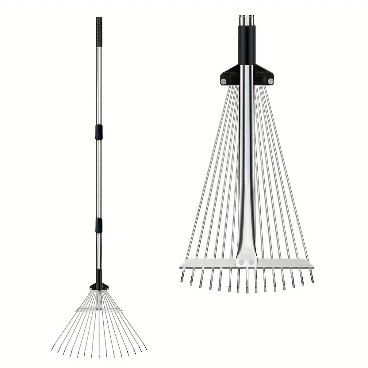 Foldable Garden Rake, 15-teeth/9-teeth Garden Rake with Long Handle, Portable Cleaning Tool for Garden Yard, Foldable Lawn Rake, Durable Gardening Tool, Landscape Rake, Lawn Garden Tools, Landscaping Tools