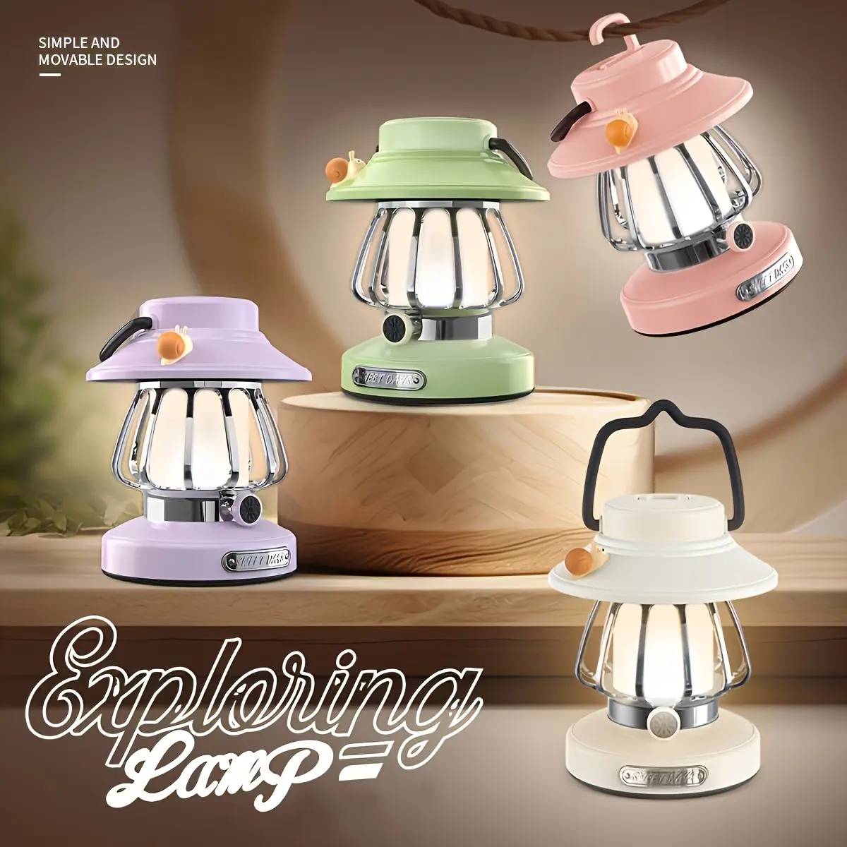 Super Long Battery Life LED Camping Lamp |     Rechargeable, Three-tone Dimming Color, Snail Design, Freestanding, USB/Battery Dual Use, ABS Material, 18650 Series Rechargeable Battery, Office and Outdoor Emergency Lighting