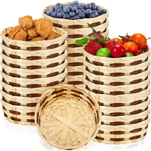 24 Pack Woven Basket Round Bamboo Gift Baskets, Wicker Berry Bread Fruit Basket Serving Baskets for, Restaurant, Centerpiece Display,, Wedding (Small)