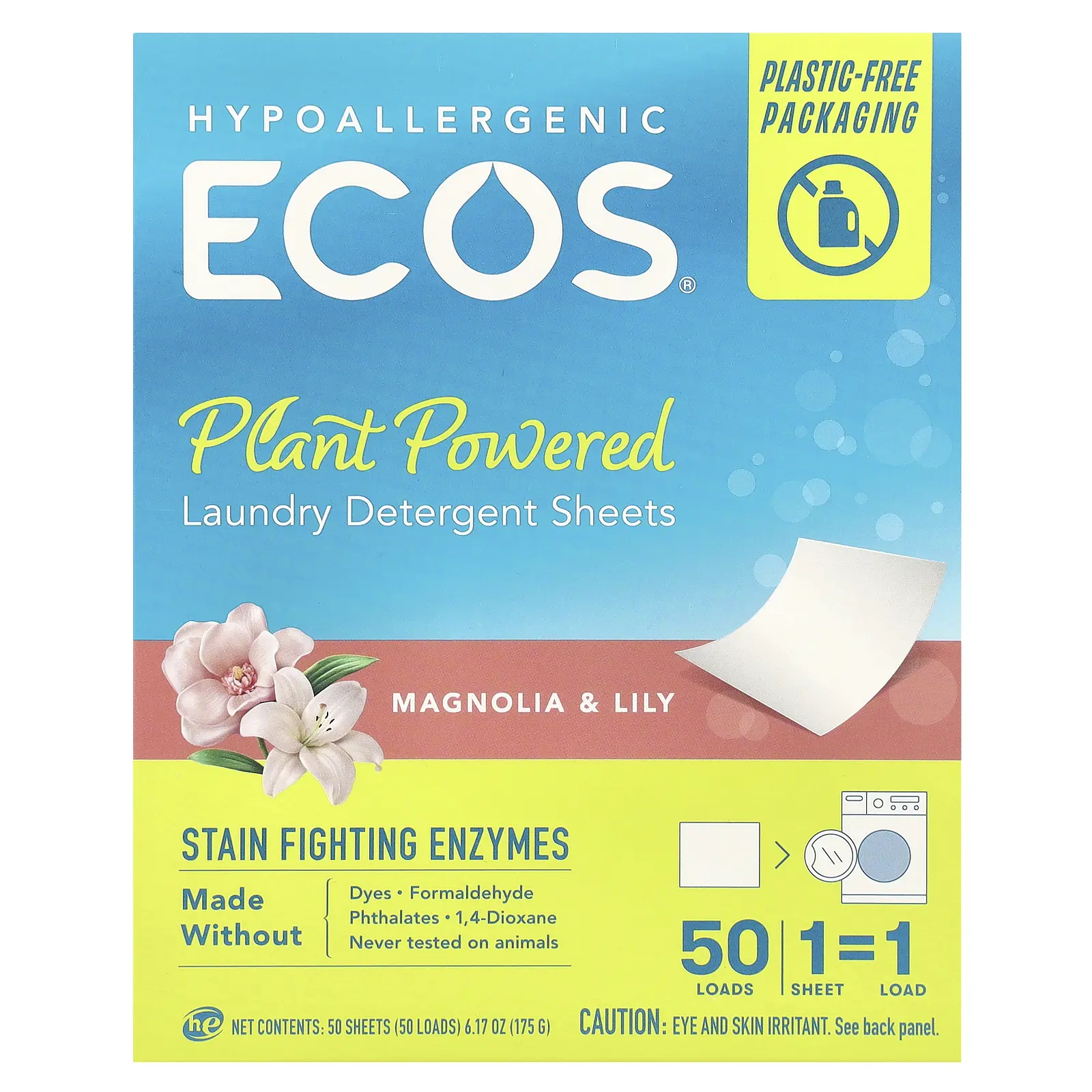 Ecos®, Plant Powered Laundry Detergent Sheets, Magnolia & Lily, 50 Sheets
