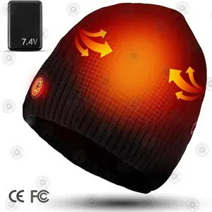 Winter outdoor heated hat with 3 temperature settings, quick heating, suitable for outdoor hiking, skiing, dog walking, commuting, and outdoor work in cold weather. Portable knitted hat, unisex, suitable for all head sizes.