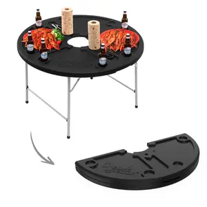 Creole Feast 47" Foldable Crawfish Table, Heavy Duty Round Seafood Boil Table with Portable Design, Easy Clean Outdoor Camping BBQ Picnic Party Table for Backyard Patio, Black