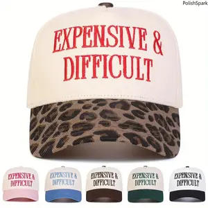 Expensive & Difficult Embroidered Baseball Cap, Vintage Leopard Print Trucker Hat, Adjustable Unisex Dad Hat for Women Men, Y2K Streetwear Snapback Cap