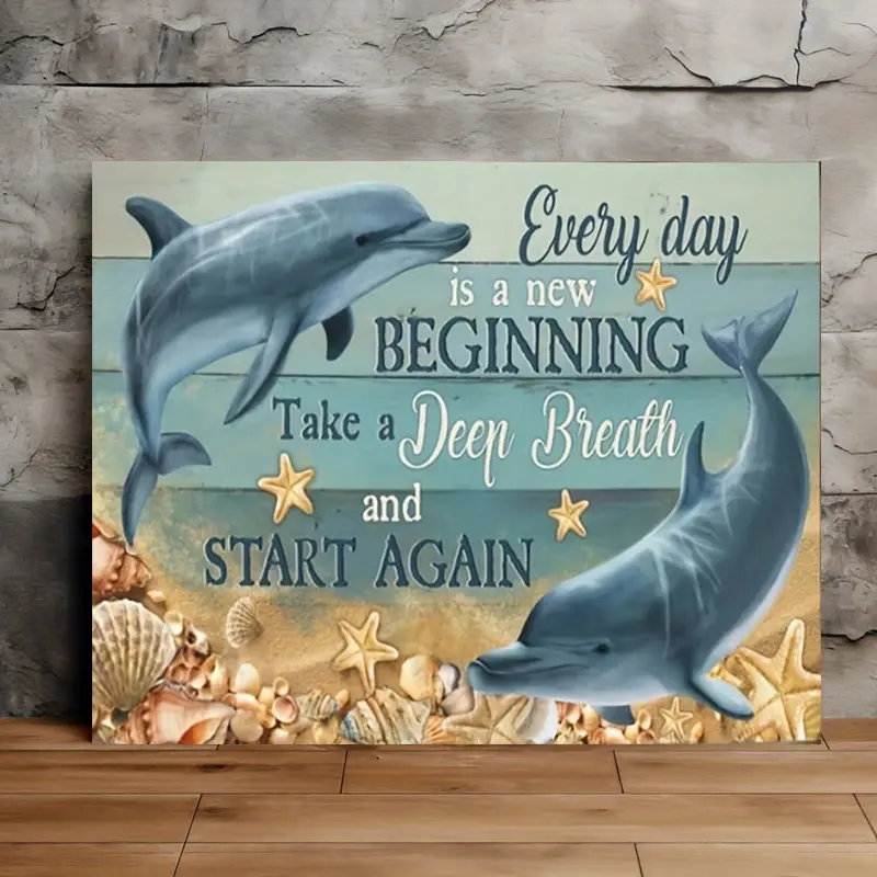 Inspirational Dolphin Canvas Wall Art, Frameless Motivational Poster for Home, Bedroom, Kitchen, Living Room, Bathroom, Office, Cafe, Hotel - 12x16 Inch