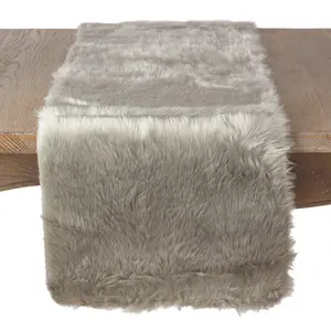 212 MAIN Glamorous Chic Plush Faux Fur Oblong Shape Table Runner, 15x54 in., Grey, Stylish Household Kitchen Linen for Dining Table Decor