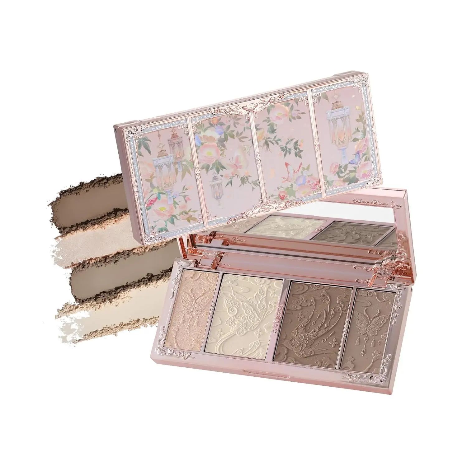Butterfly Cloud Collar Embossed Highlight & Contour Palette | Cool Taupe Brown, Matte Contour & Pearl Highlight Shades, Sculpting & Brightening, Smooth Blendable Formula (02 Tawny Tea)
