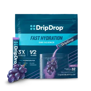 DripDrop Grape Electrolyte Powder, 8 oz sticks, 32 count DripDrop Grape Electrolyte Powder, 8 oz sticks, 32 count