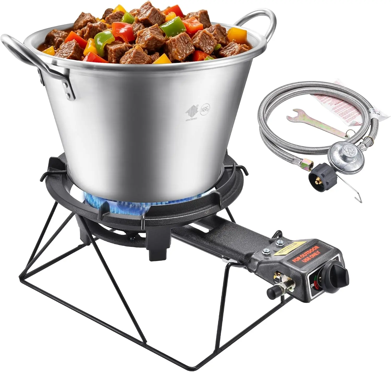 ARC Heavy Duty 22QT Cast Iron Mexican Cazo Outdoor Wok Set - 30000BTU Propane Burner, Stand, Adjustable Valve, Gas Lock Safety, Easy-to-Clean Design, Weather-Proof Coating, Portable Camping Kitchen Station for Hiking Outdoor Cooking