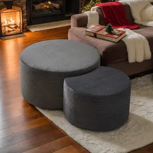 Eyisean 50" Modern Nesting Coffee Table Set of 2, Upholstered Round Center Tables with Ottoman, Side Table with Foam & Corduroy Fabric for Living Room, Apartment, No Assembly Needed