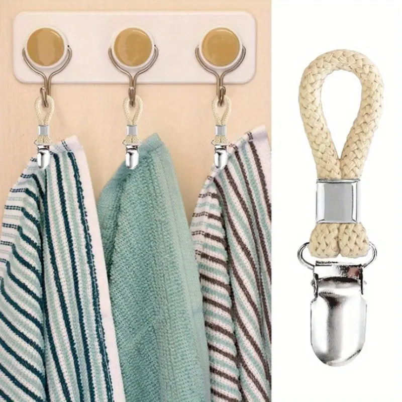 4 Pcs Bathroom Towel Clips Braided Cotton Loop Towel Clip With Metal Clamp For Home Bathroom Kitchen Storage