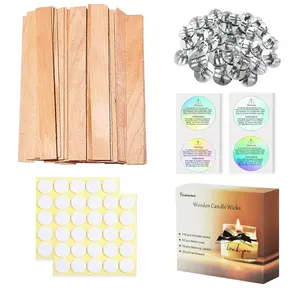 200 Pcs Thicked Wood Candle Wicks for Candle Making, 5.1 X 0.59X 0.06 Inch Upgrade Wood Wicks, Wooden Wicks Gift Box Includes Iron Stander, Glue Dot