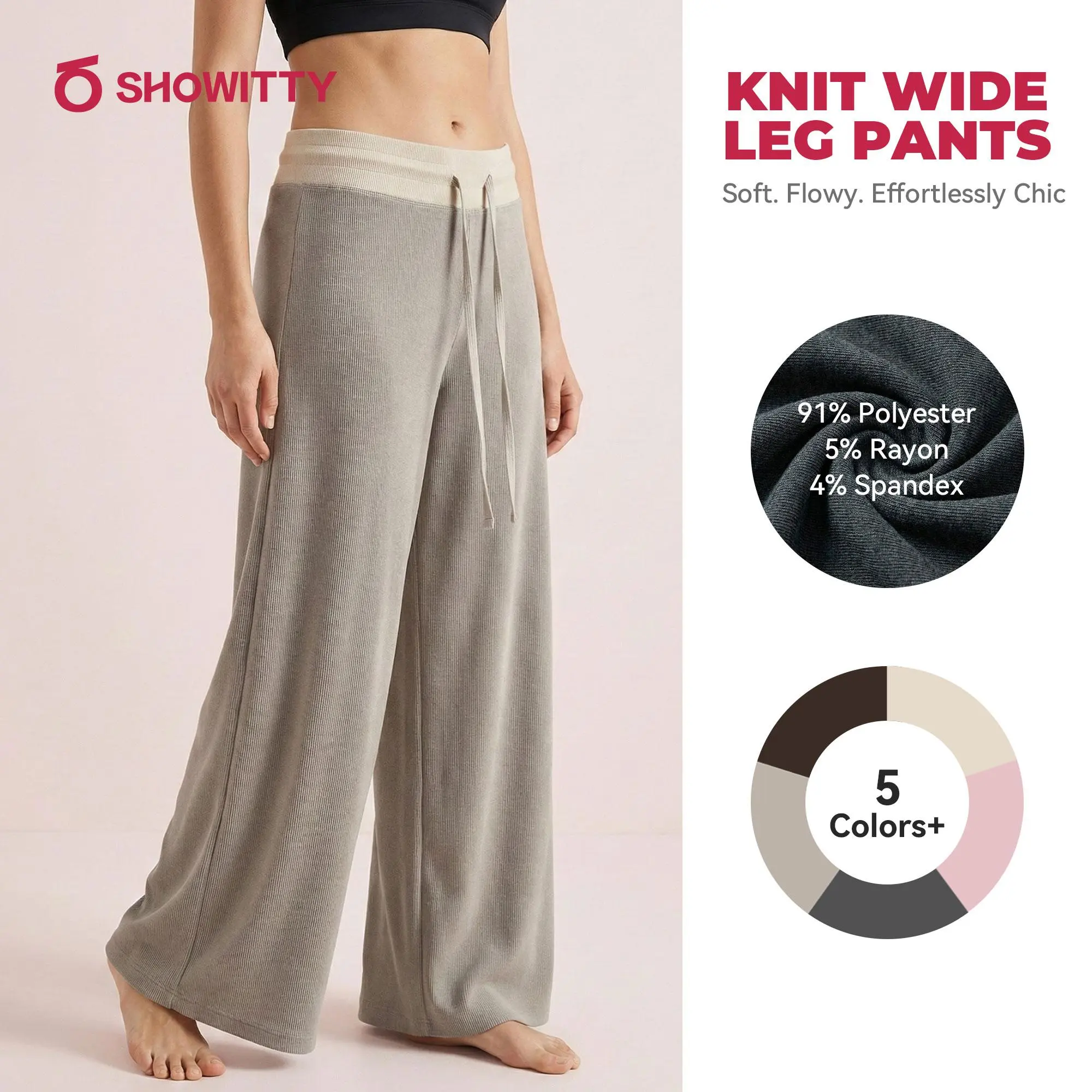 SHOWITTY Womens Knit Wide Leg Pants – High Waisted Lounge Pants for Casual & Travel Comfort
