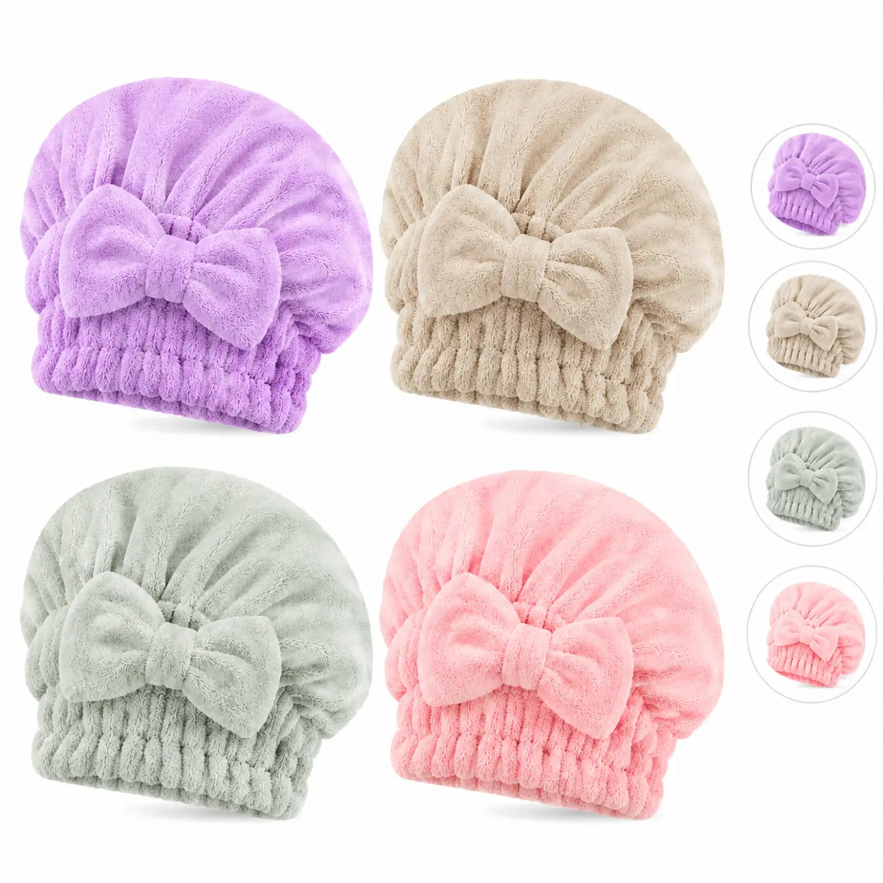 Hair Drying Cap 2-Piece Set for Women, Soft Ultra-Absorbent Towel Wrap with Bow, Reusable Solid Color Accessories, Self Care Gifts for Travel, 2Pc, 2 Piece Sets, Self Care Products, Gifts For Women, Cute Bow Detail, Bathroom, Chic, Bow Decor tiktokshopbac