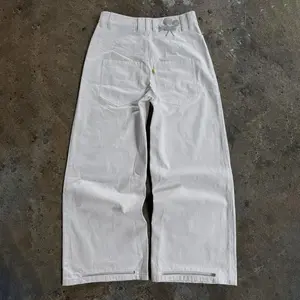 Y2K straight baggy jeans in pure white, anti-drag cuffs, unisex casual pants, premium vintage classic streetwear wide-leg trousers