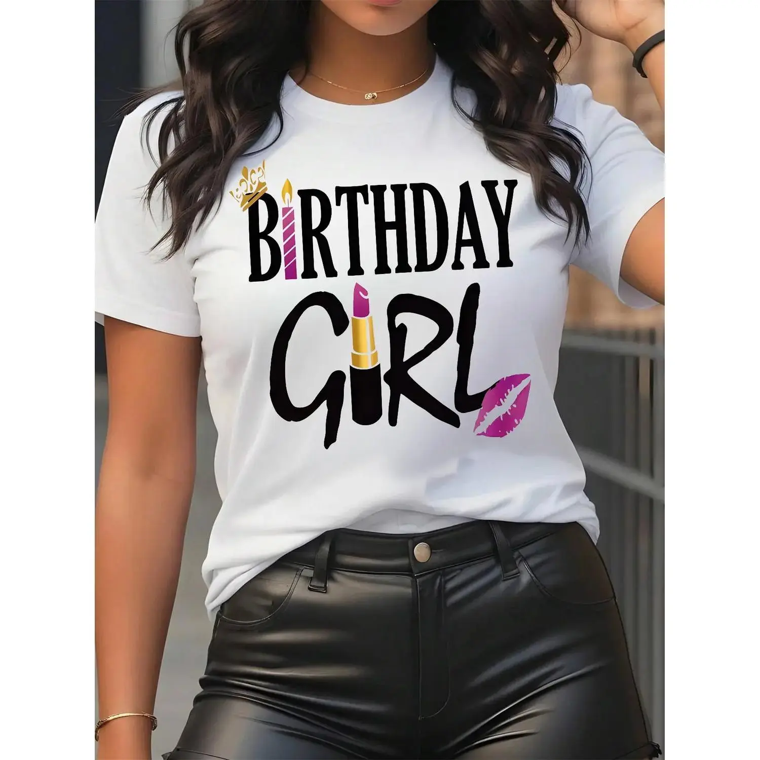 Women's Graphic T-Shirt, Vintage Birthday Slim Fit Short Sleeve Round Neck Top in Soft Breathable Fabric for Streetwear, Tshirt, Casual, Birthday Theme, Graphic Print, Short Sleeves