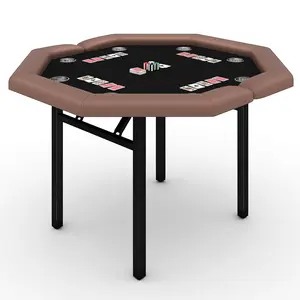 Garvee 48" Foldable Poker Table with Octagon Card Board Design, 8-Player Capacity, Padded Rails, Stainless Steel Cup Holders, and Folding Metal Legs - Ideal for Family Game Nights and Casino-Style Fun