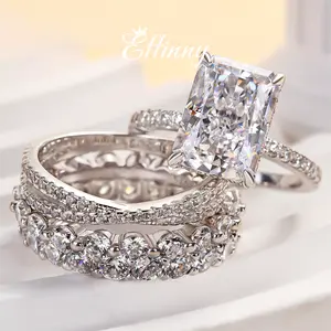 Effinny 4.0ct Radiant Cut 4PCS Stackable Wedding Ring Set for Women, 925 Sterling Silver Promise Ring, Bridal Ring Set for Wedding, Party, Travel