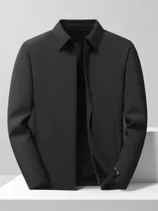 TJL Men's Modern Quilted Loto Jacket - Black Stand Collar Zip Up Outerwear with Stylish Design Classic Menswear Casual Long Sleeve Tops - Chinos