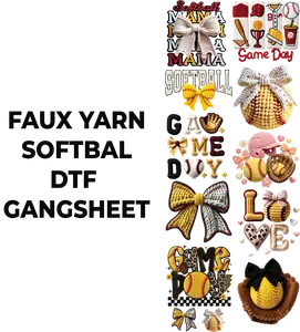 FAUX YARN SOTFBALL DTF GANGSHEET FOR SHIRT MAKING
