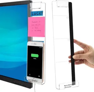 Office Desk Accessories - 2pcs Computer Monitor Memo Board - Multifunction Message Board  - Computer Monitor Side Panel- Transparent Creative Monitor Side Panel with Sticky Note Holder - Phone Holder, Suitable for Office/Home/Work Desk Plastic