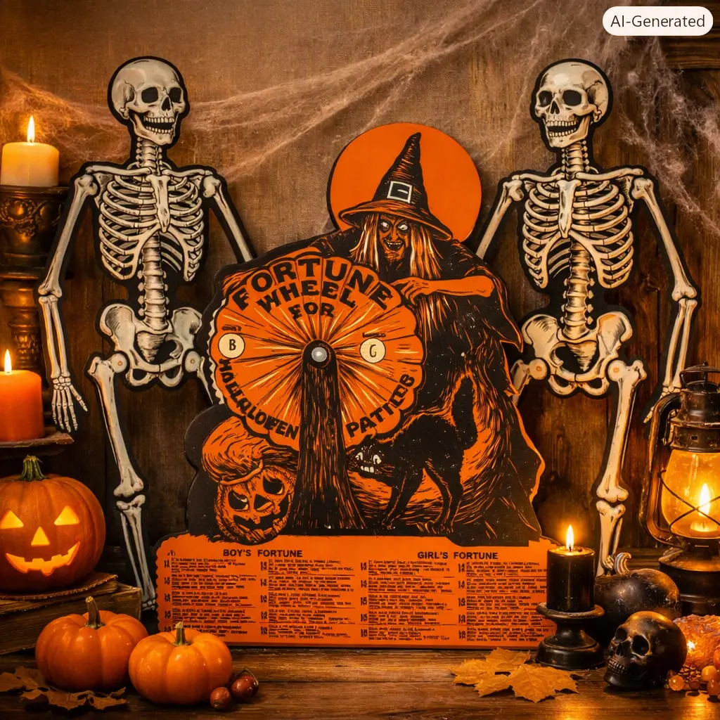 Vintage Halloween Party Duo – Jointed Skeletons (2pieces) +Witch Fortune Wheel Game cutout (Combo Pack) #mini #giftni