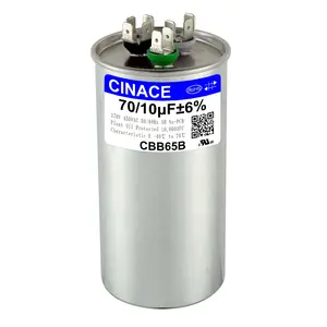 CINACE 70+10uF CBB65 Dual Run Capacitor for Air Conditioner AC Motor Fan Condenser Heat Pump HVAC Ice Maker 370/450VAC 50/60Hz Durable Appliance