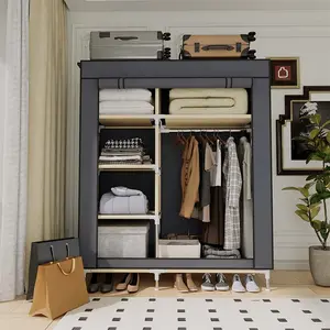 Portable Wardrobe, Freestanding Closet Hanging Organization, Metal Frame with Multicolor Fabric Cover, 5 Storage Compartments,Hanging Rods, Suitable for apartments and student dormitories, easy to move