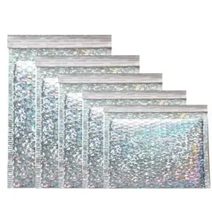 10pcs Thick Rainbow Laser Aluminum Foil Bubble Bags, Waterproof Shockproof Anti-Breakage, Polyethylene Mail Pouches for Office Home Use