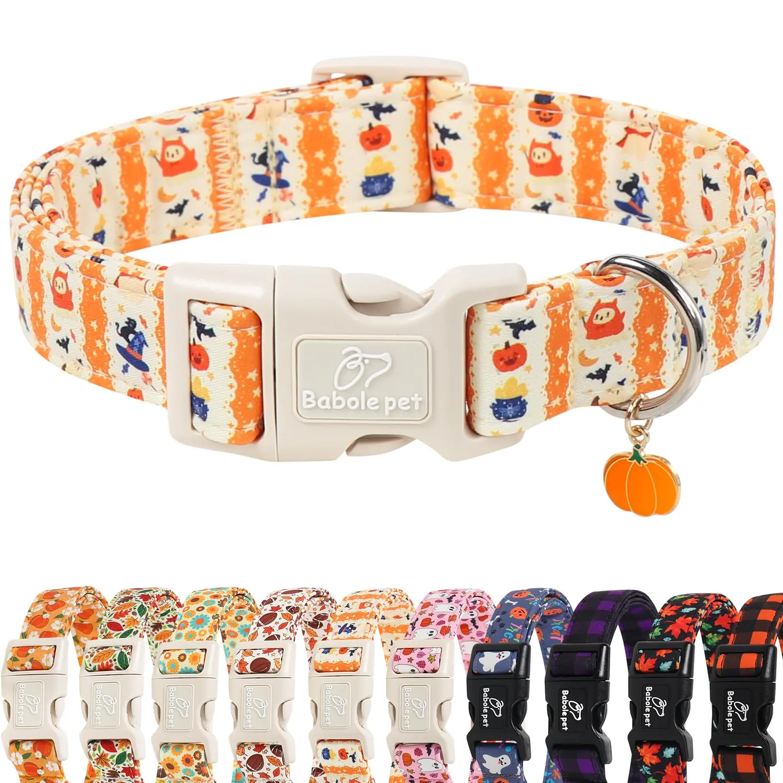Halloween Dog Collar - Ghost & Pumpkin Spooky Adjustable Basic Collar with Quick-Release Buckle, Lightweight for Small, Medium & Large Dogs tiktokshopbacktoschool