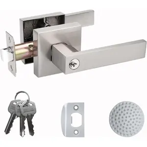Door Handle Heavy Duty, Keyed Alike Entry Door Lever, Door Knobs with Lock and Key, Square Door Lever in Satin Nickel for Bedroom, Bathroom and Front Door