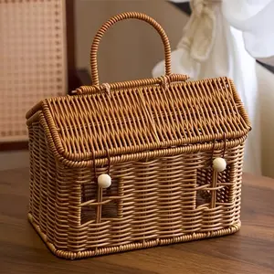 2026 New Nordic-Style Rattan-Like Small House Tote Basket, Creative Home Decor Storage Bin, Portable Storage Basket, Popular Photo Prop Gift Basket, Handmade Woven, Shelf Baskets