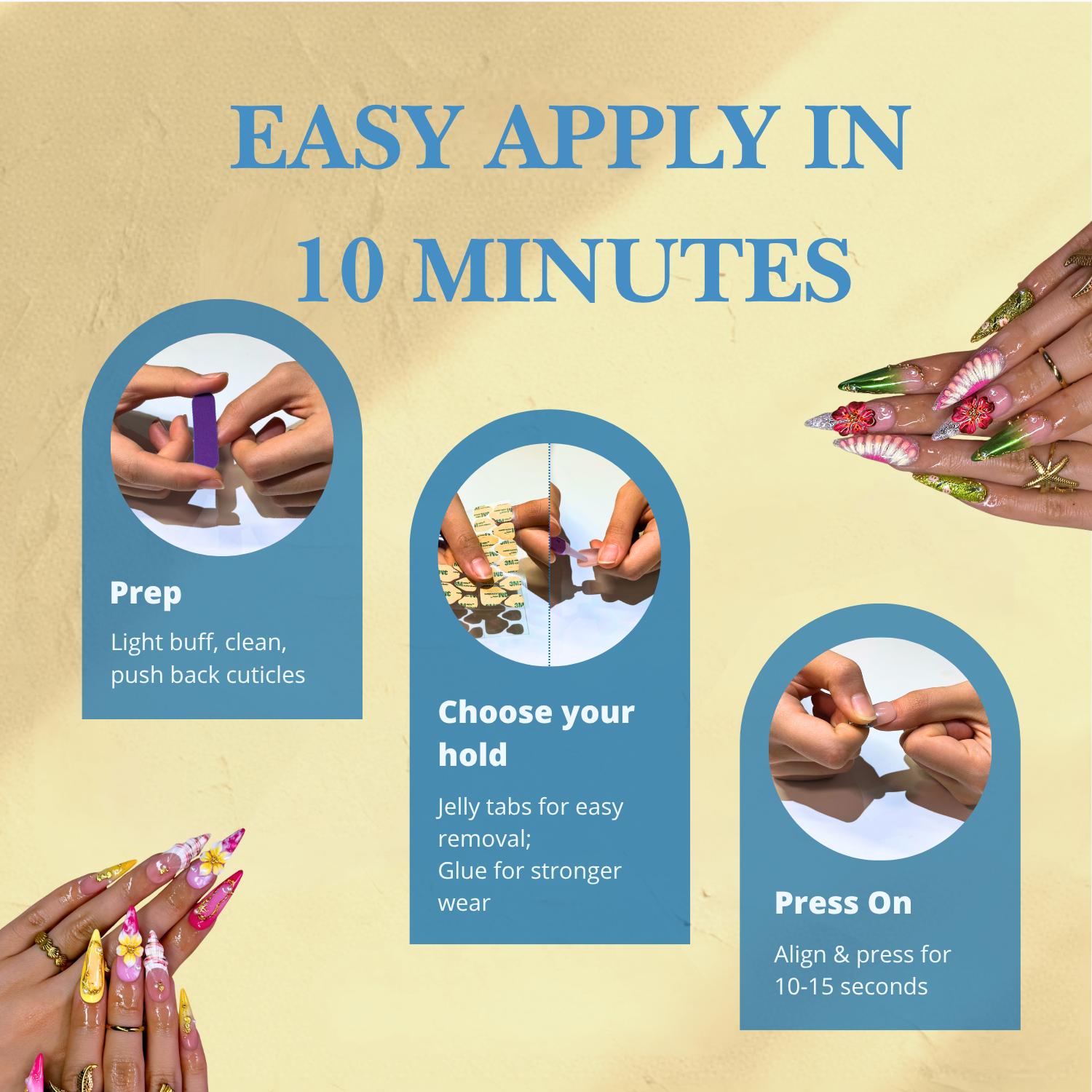 NailPhoria COASTAL BREEZE COLLECTION - SUMMER Handmade Press-On Nails | Reusable, Salon-Quality, Long-Lasting, Glossy Design