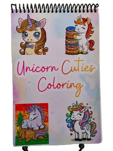 Unicorn Cuties Coloring Book - Medium Size 5.5x8.5 with 40pgs Spiral Binding Laminated Cover Compact & Convenient for Relaxation