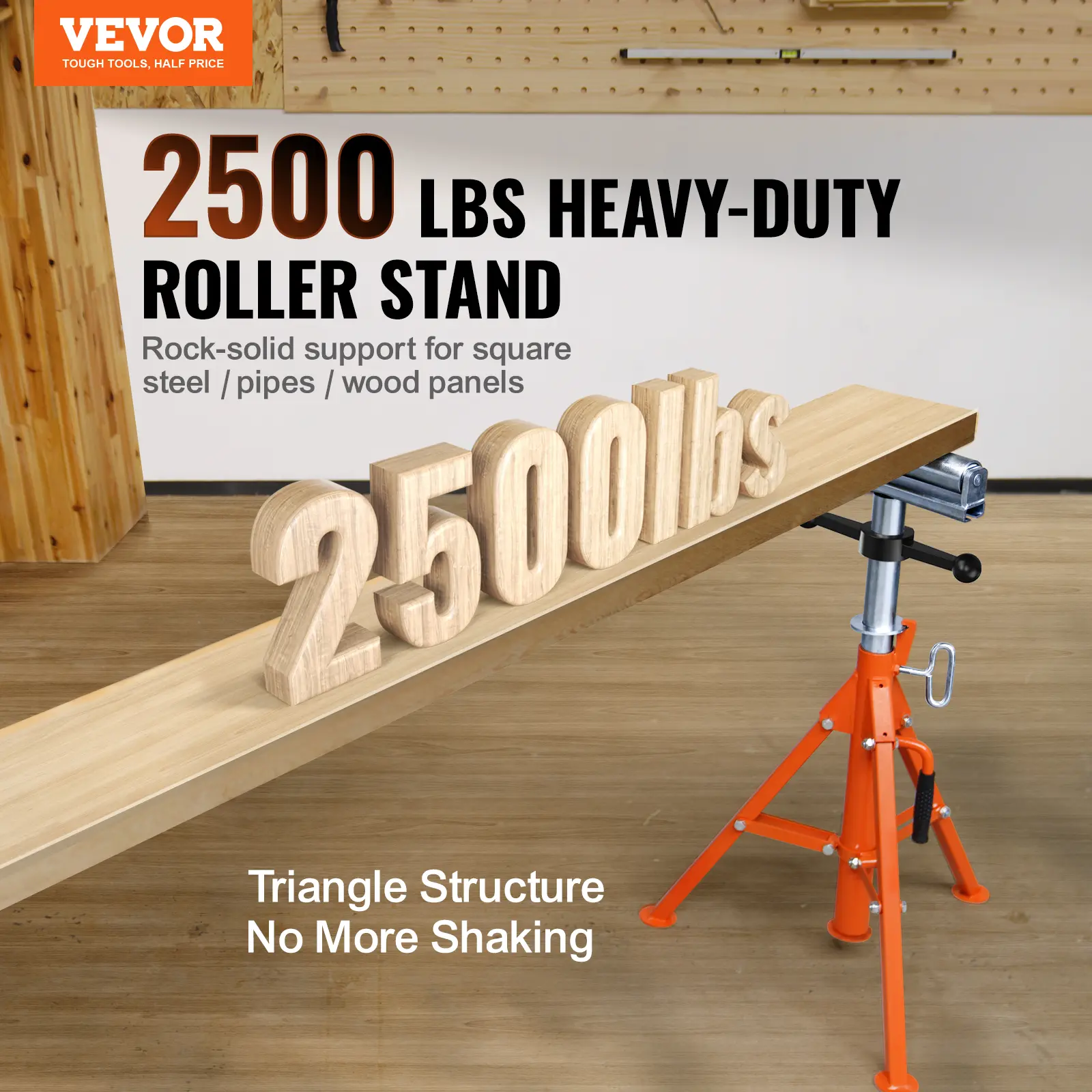 【summerfinds】VEVOR Heavy-Duty Roller Stand, 2500 LBS Load Capacity, 27.6"-52" Height Adjustable, 45# Steel Folding Detachable Roller Support, Tool Storage for Pipes, Wooden Boards, Sanders, Table Saws, Compact Storage (Father's Day Gift)