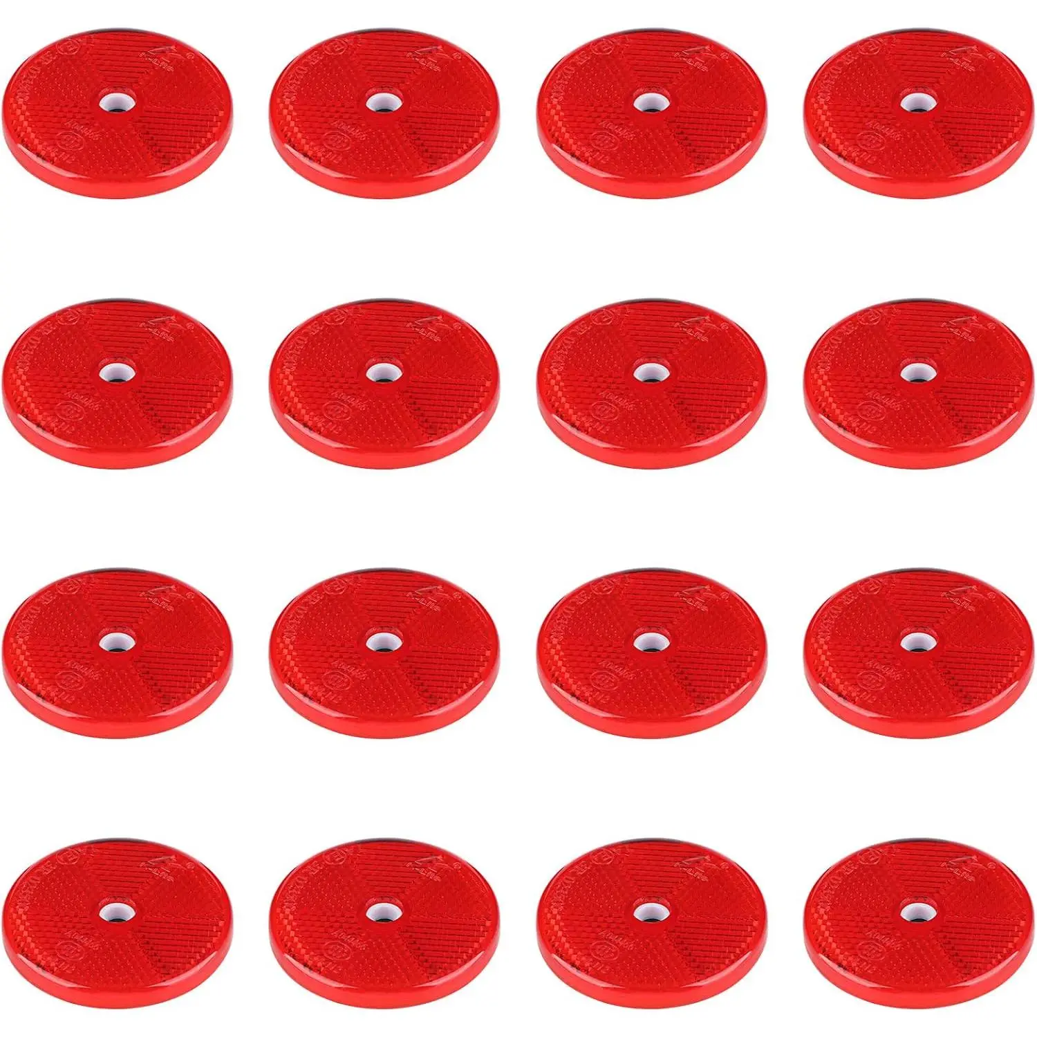 16 Pack Front Round Reflector for Driveway Fence Gate Posts Trailers Safety Reflectors with Center Mounting Holes Automobiles Boats Mailboxes(Red)