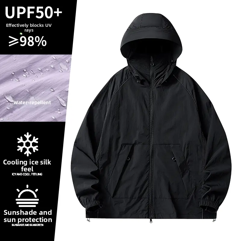 Summer loose hooded sun-protection jacket, UV-protective lightweight windproof outerwear, outdoor casual apparel
