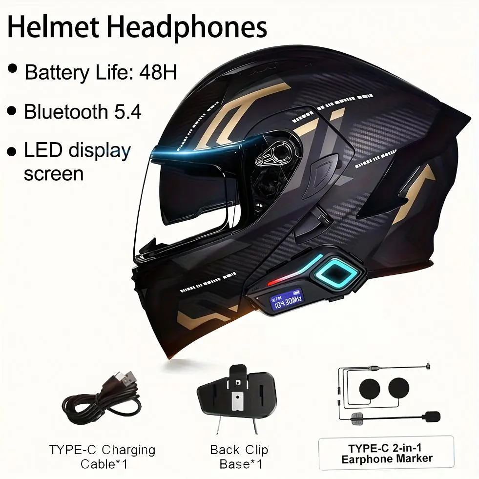 DVKIX 2026 Bluetooth Helmet Headphones for Cyclists - Waterproof Split-Mount Secure Bike Earphones, 40mm Precision Drivers, 800mAh High-Density Batteries, 48H Playtime, LED Light, Call Function, 1-Click Voice Assistant, Tool-Free Cells