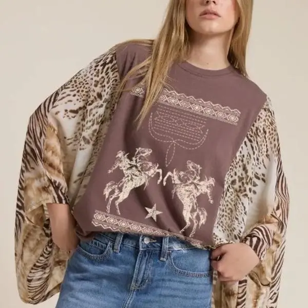 Western Cowboys Crochet Stitch Graphic Kantha Top