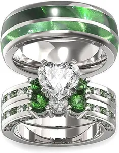 RINGS Wedding Ring Sets His And Hers Promise Ring Couples Bridal Sets Women 925 Sterling Silver square Cz Man Stainless Steel Brushed Finished Wedding Bands