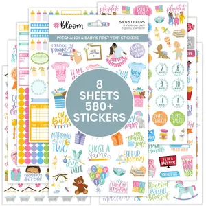Bloom Planner Sticker Pack for Pregnancy & Baby's First Year - 8 Sheets, 580+ Unique Stickers, Hand-Drawn & Hand-Lettered, Perfect for Tracking & Memory Keeping - Custom