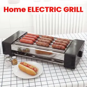 TMWINGS 2-in-1 Electric Grill & Hot Dog Machine Indoor Smokeless BBQ Grill with Non-Stick Griddle for Family Cooking & Home Parties