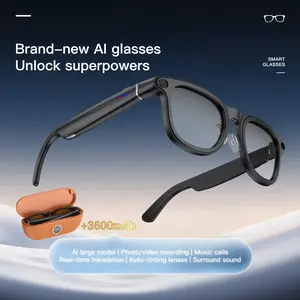 Smart Glasses, Wearable Devices, 8MP HD Camera with AI Voice Assistant, Real-Time 100+ Language Translation, Speech-to-Text Recording, Dual-Mic Noise Cancellation, 220mAh + 3600mAh Power Bank Case, LED Battery Display, Bluetooth 5.3, Photochromic Lens