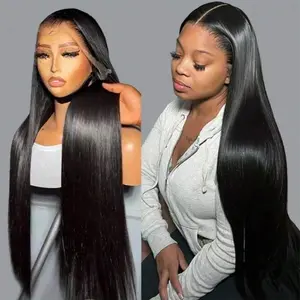 Drosuud Hair 30 32 Inch 13x4 13x6 Straight HD Transparent Lace Frontal Wig Human Hair for Women PrePlucked with Baby Hair Natural Black 180% Density#Summervibes